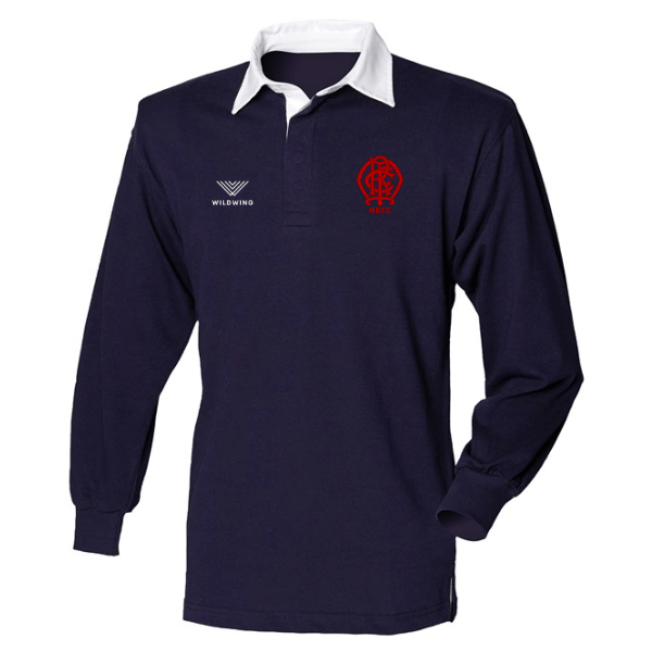 Malone RFC Supporters Retro Longsleeve Rugby Shirt Navy with White Collar